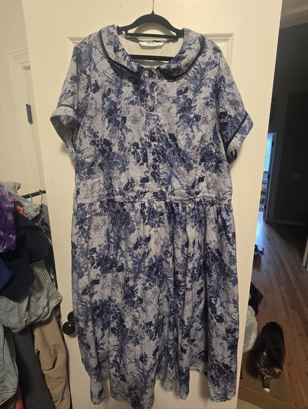 eshakti Blue Floral Midi Dress with Peter Pan Collar